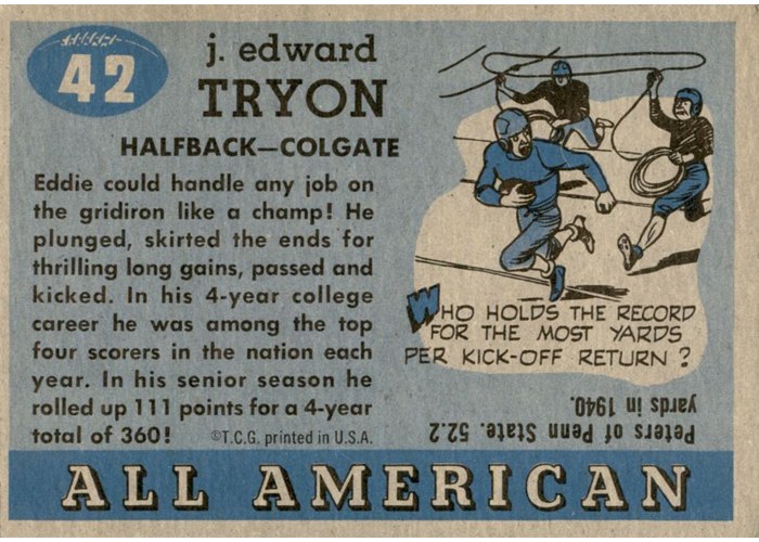 1955 Topps All-American #42 Eddie Tryon card back