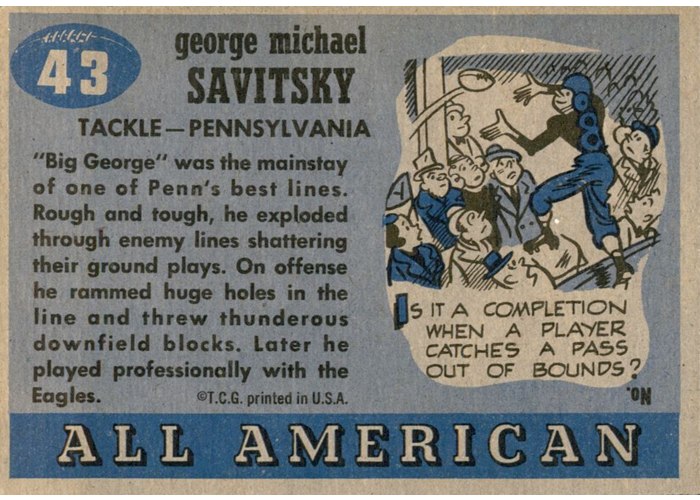 1955 Topps All-American #43 George Savitsky card back