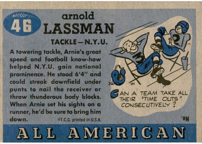 1955 Topps All-American #46 Arnie Lassman card back