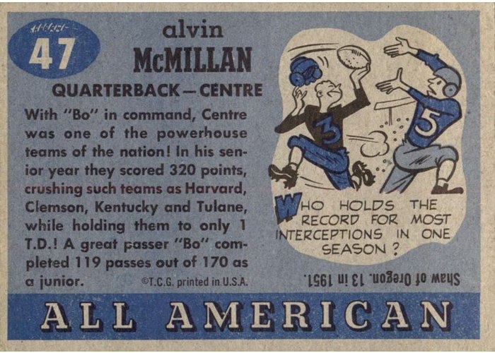 1955 Topps All-American #47 Bo McMillin card back