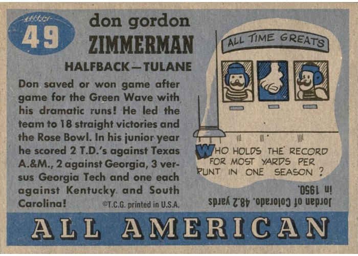 1955 Topps All-American #49 Don Zimmerman card back