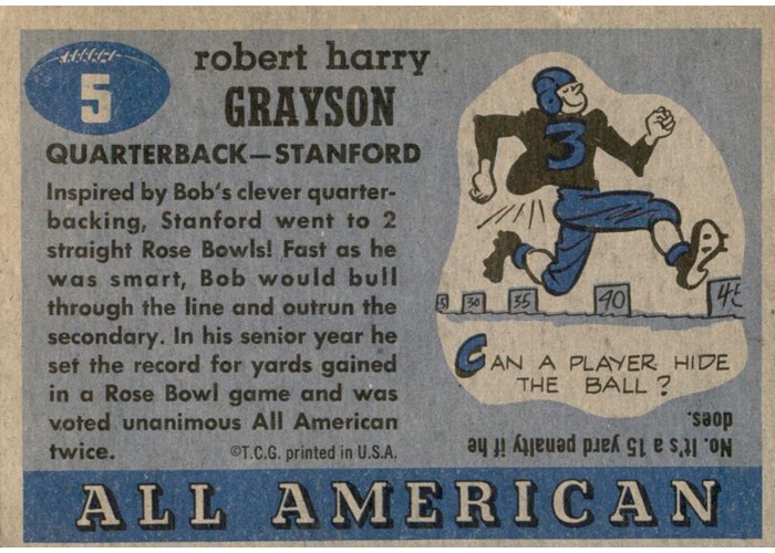 1955 Topps All-American #5 Bob Grayson card back