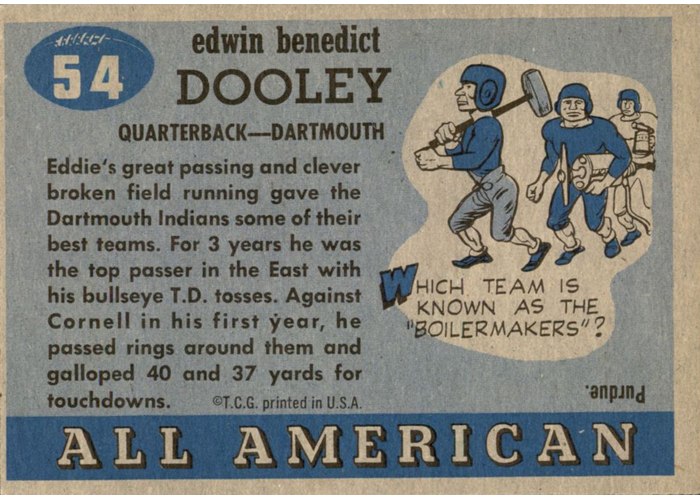 1955 Topps All-American #54 Eddie Dooley card back