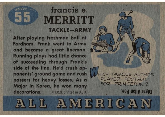 1955 Topps All-American #55 Frank Merritt card back