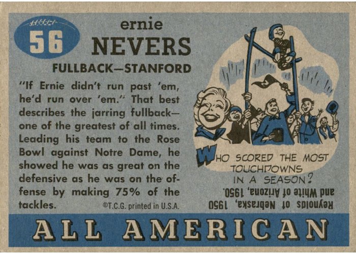 1955 Topps All-American #56 Ernie Nevers card back
