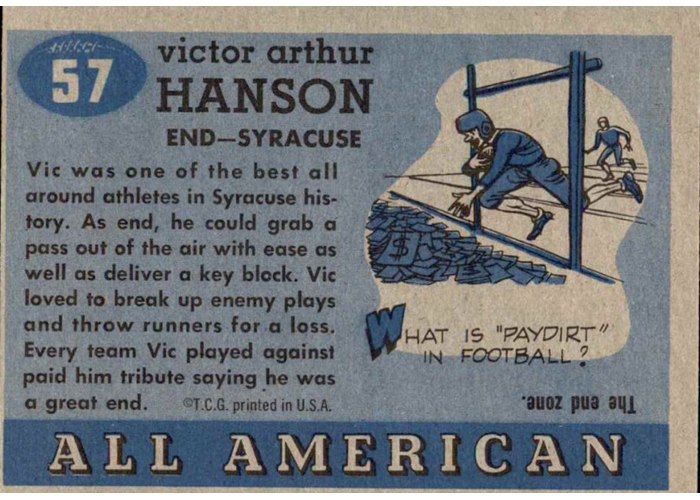 1955 Topps All-American #57 Vic Hanson card back