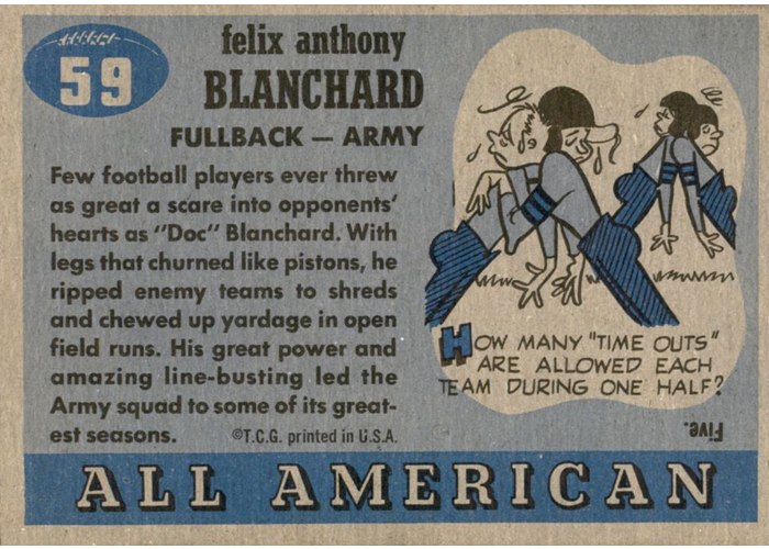 1955 Topps All-American #59 Doc Blanchard card back