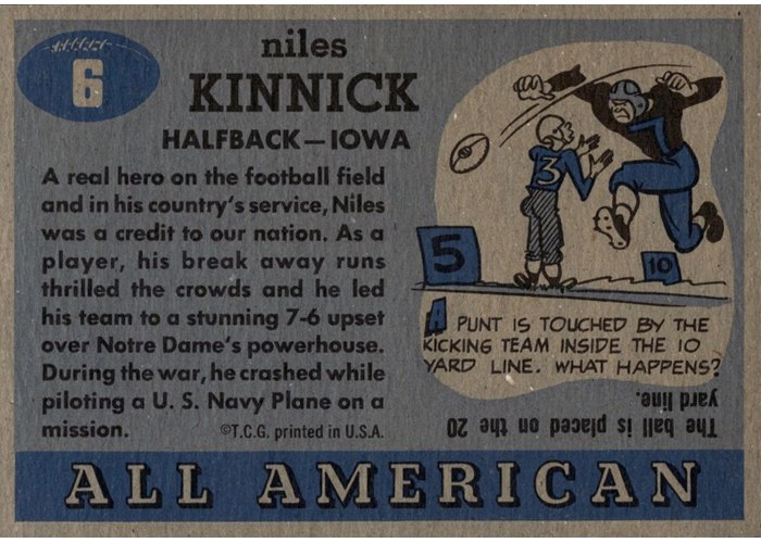 1955 Topps All-American #6 Nile Kinnick card back