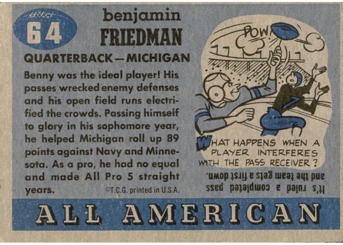 1955 Topps All-American #64 Benny Friedman card back