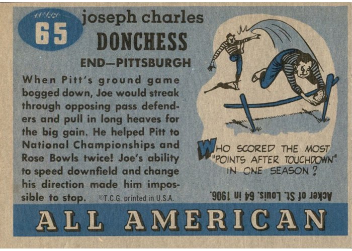 1955 Topps All-American #65 Joe Donchess card back