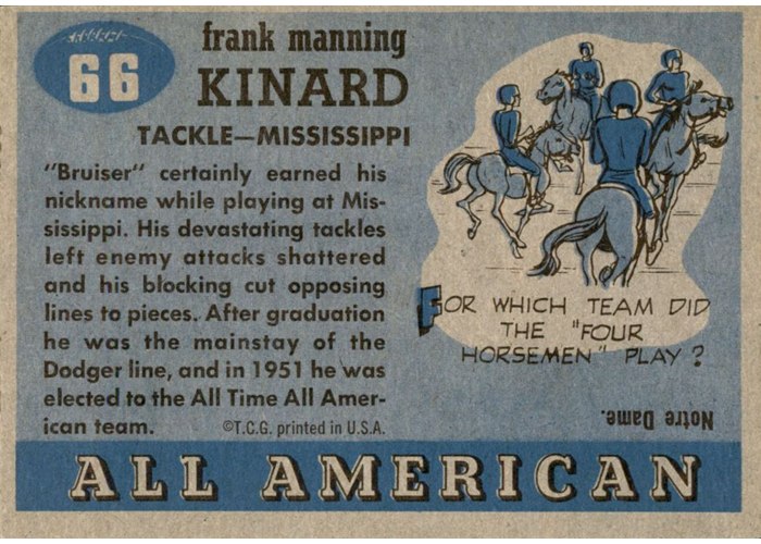 1955 Topps All-American #66 Bruiser Kinard card back