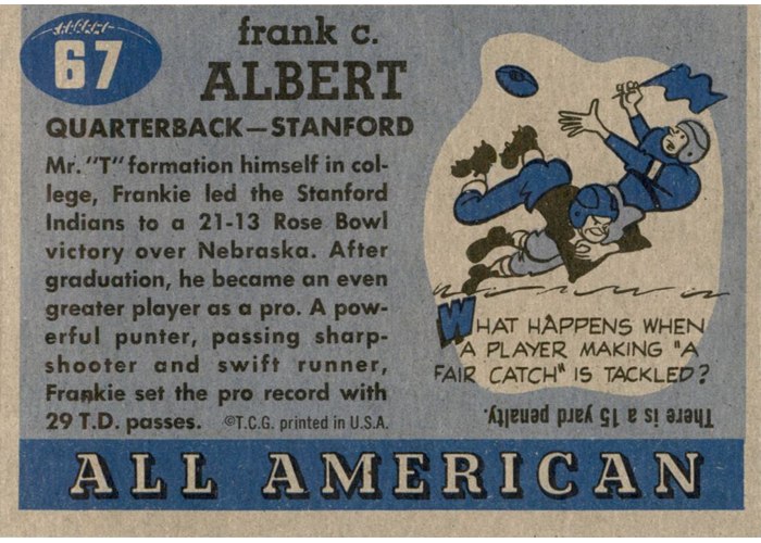 1955 Topps All-American #67 Frankie Albert card back