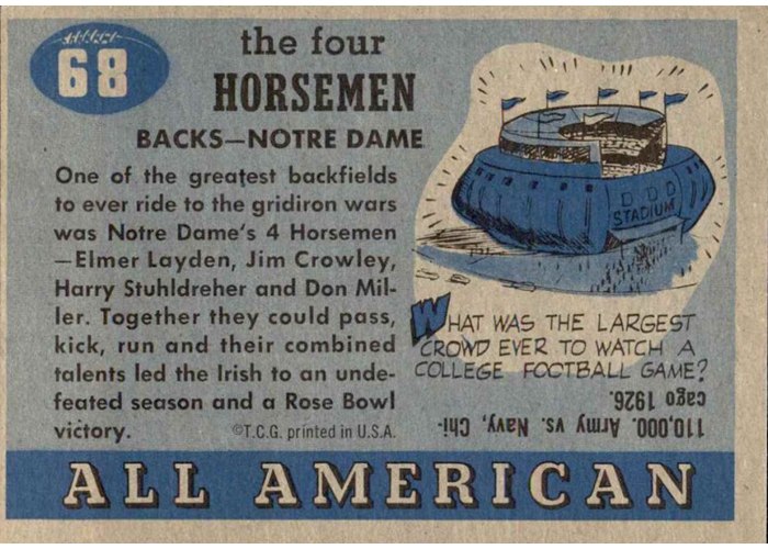 1955 Topps All-American #68 Four Horsemen card back