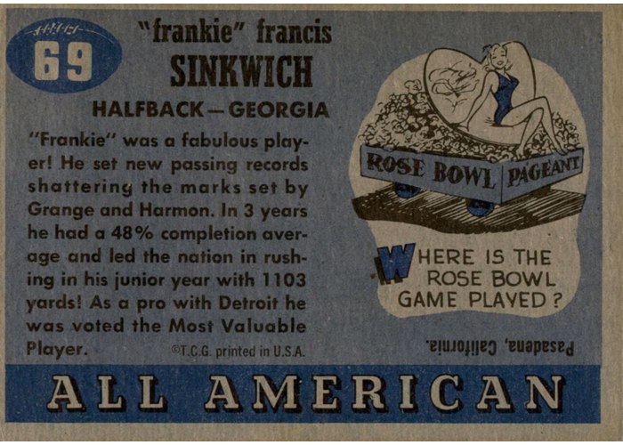 1955 Topps All-American #69 Frank Sinkwich card back