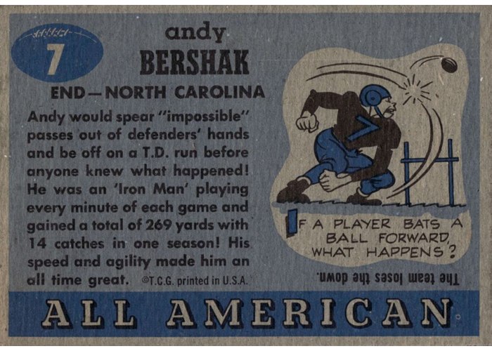 1955 Topps All-American #7 Andy Bershak card back
