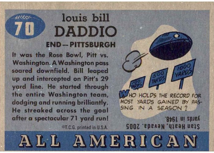 1955 Topps All-American #70 Bill Daddio card back