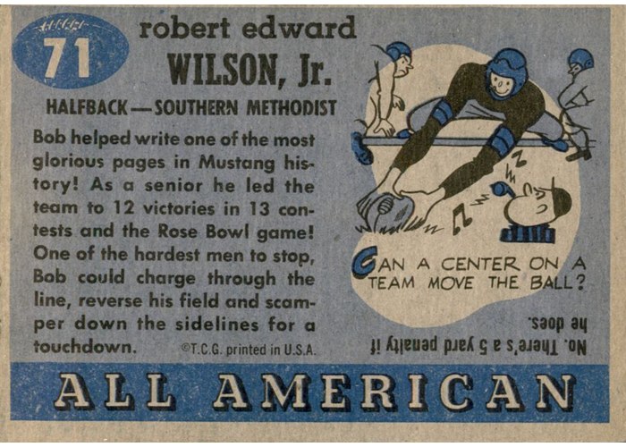 1955 Topps All-American #71 Bob Wilson card back