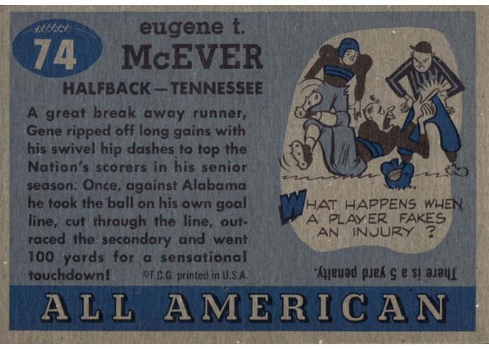1955 Topps All-American #74 Gene McEver card back