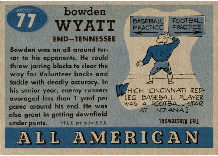 1955 Topps All-American #77 Bowden Wyatt card back