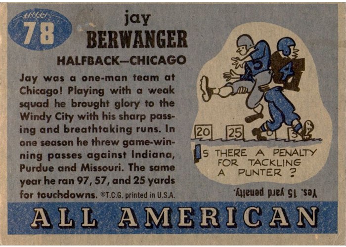 1955 Topps All-American #78 Jay Berwanger card back