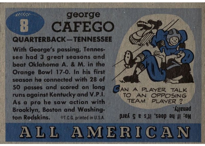 1955 Topps All-American #8 George Cafego card back