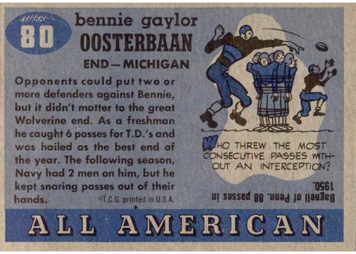 1955 Topps All-American #80 Bennie Oosterbaan card back