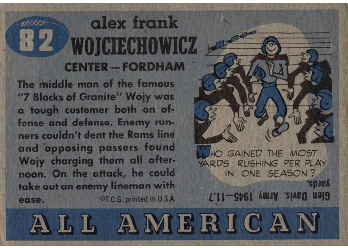 1955 Topps All-American #82 Alex Wojciechowicz card back