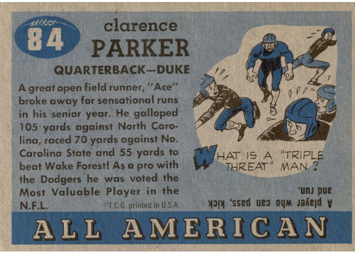 1955 Topps All-American #84 Ace Parker card back