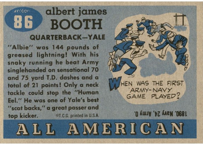 1955 Topps All-American #86 Albie Booth card back