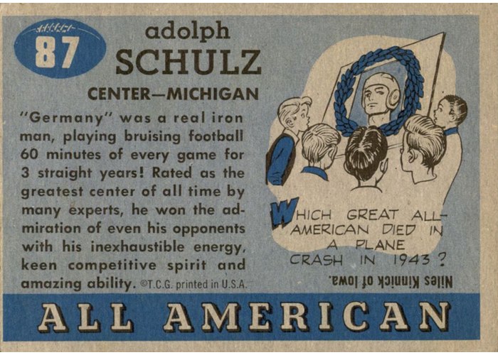 1955 Topps All-American #87 Germany Schulz card back