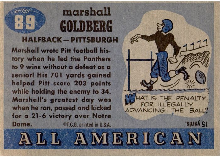 1955 Topps All-American #89 Marshall Goldberg card back