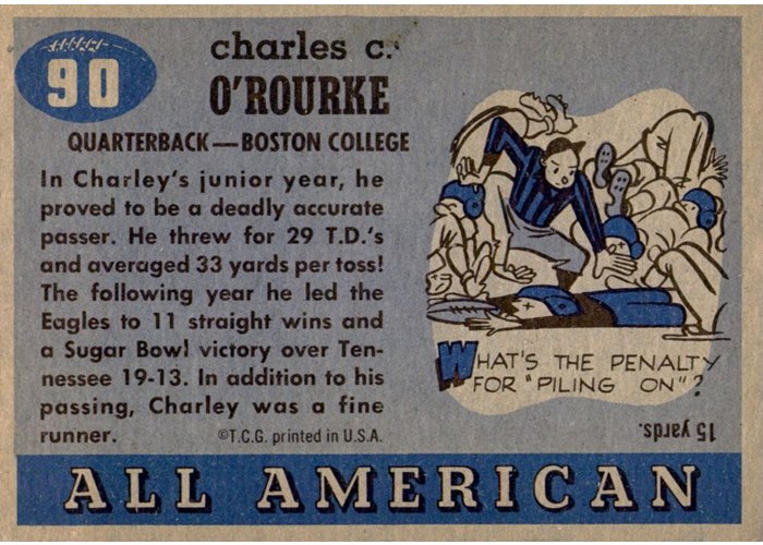 1955 Topps All-American #90 Charley O'Rourke card back