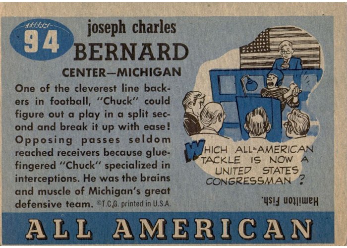 1955 Topps All-American #94 Chuck Bernard card back