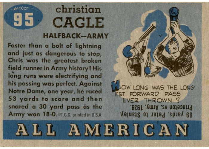 1955 Topps All-American #95 Red Cagle card back
