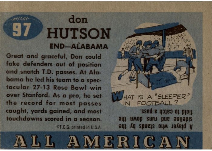 1955 Topps All-American #97 Don Hutson card back