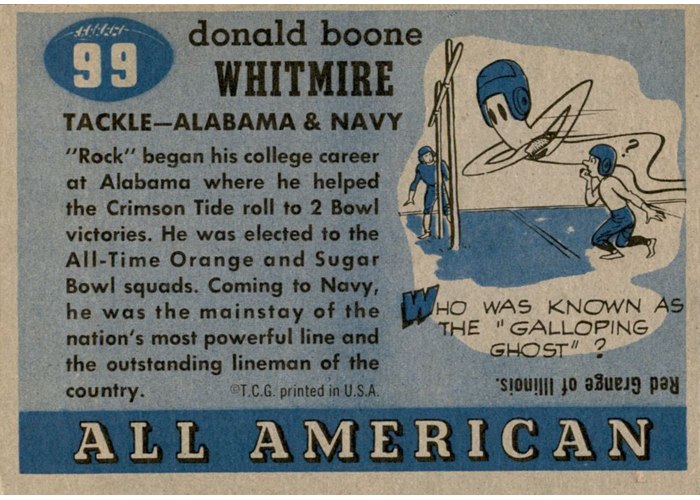 1955 Topps All-American #99 Don Whitmire card back