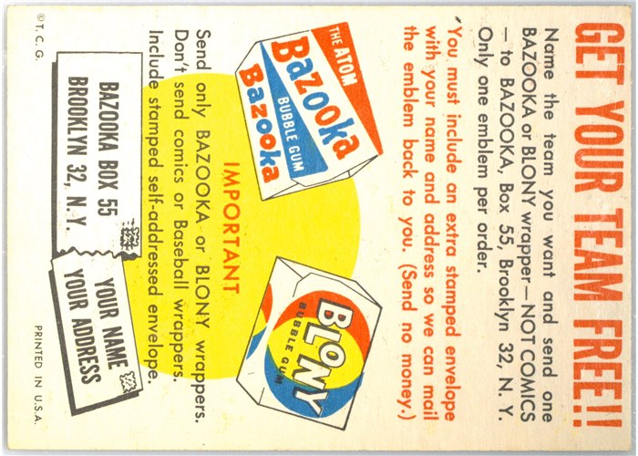 1958 Topps #NNO-Emblem Felt Emblem Insert card back