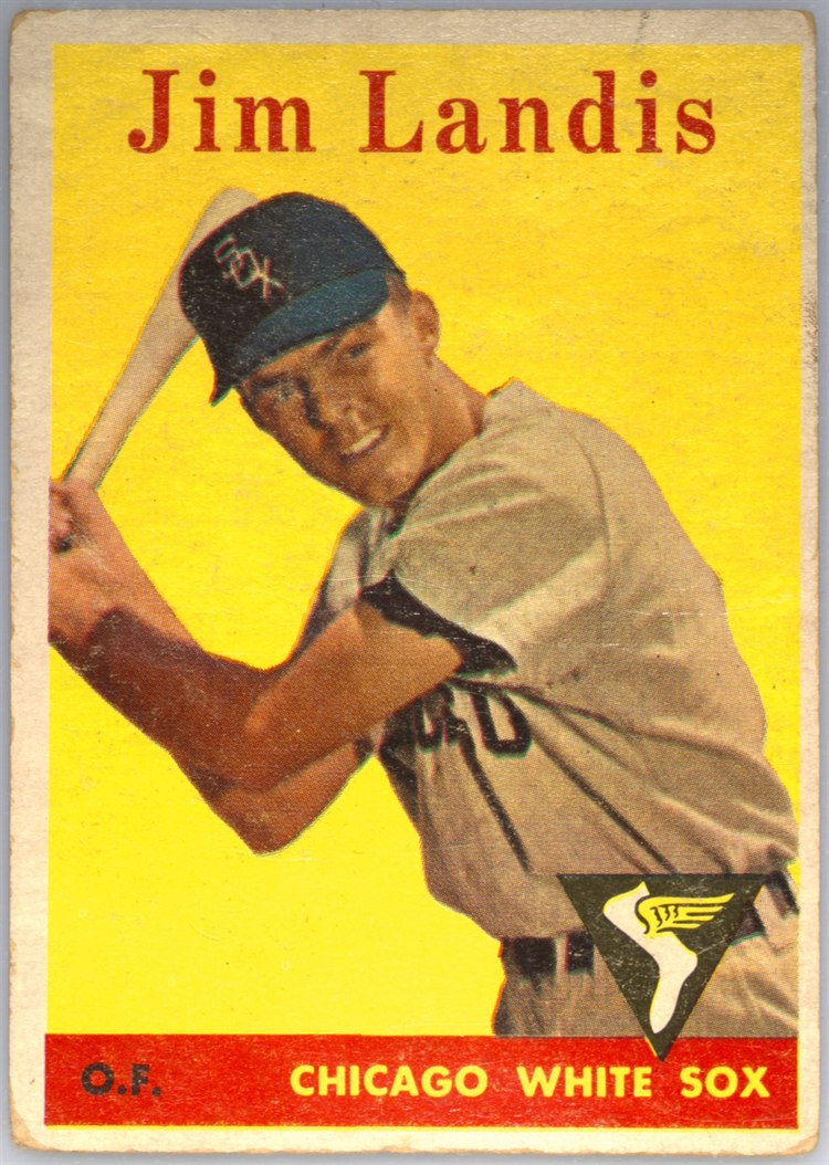 1958 Topps #108B Jim Landis, Chicago White Sox, Yellow Team variation