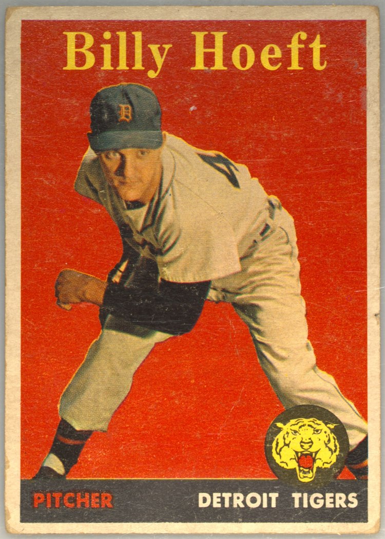 1958 Topps #13B Billy Hoeft, Detroit Tigers, Yellow Name variation