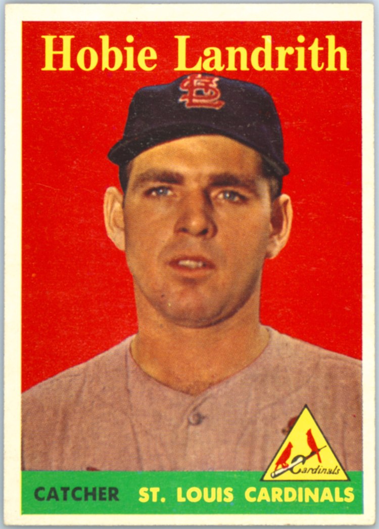 1958 Topps #24B Hobie Landrith, St. Louis Cardinals, Yellow Name variation