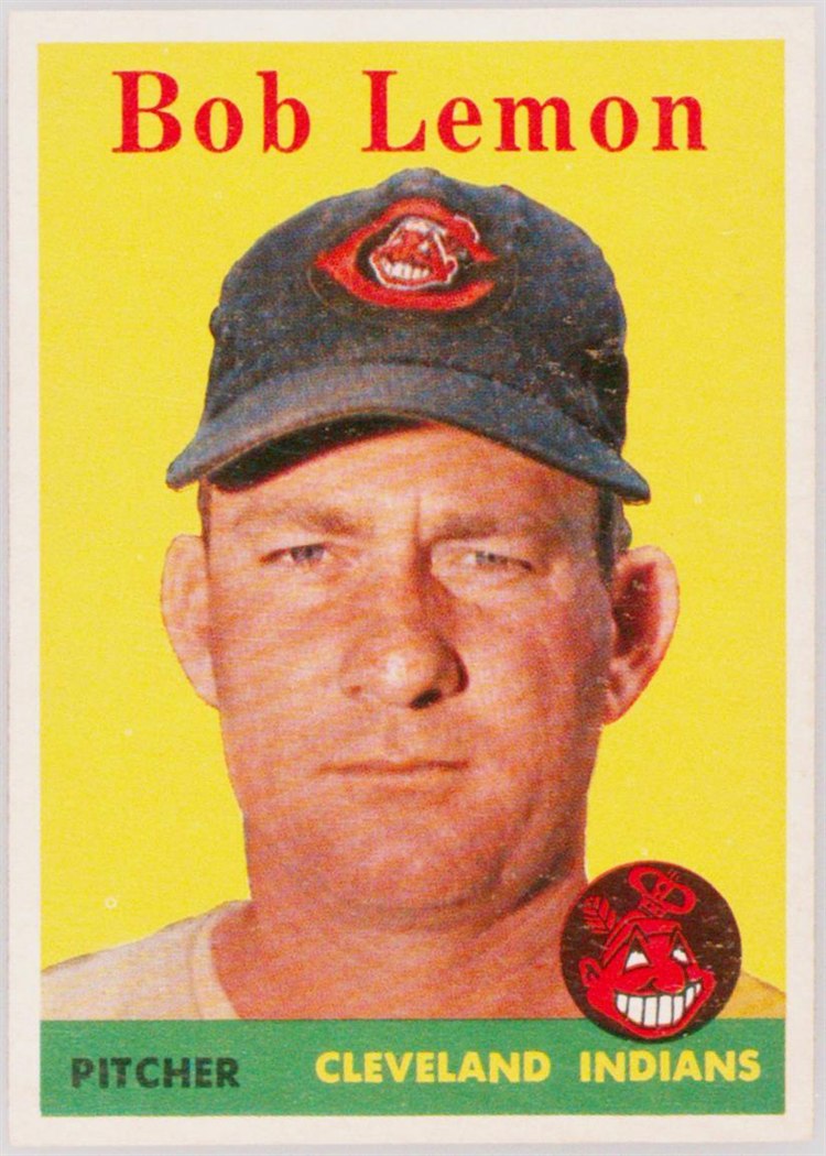 1958 Topps #2B Bob Lemon, Cleveland Indians, Yellow Team variation