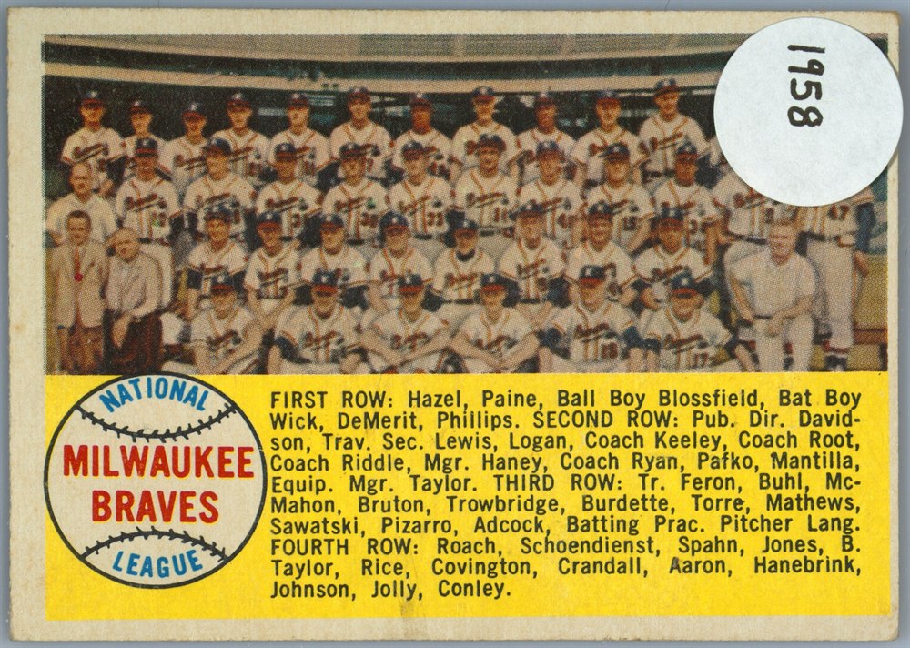1958 Topps #377B Milwaukee Braves Team, Milwaukee Braves, Numerical Back variation