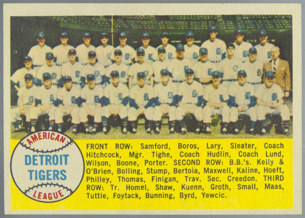 1958 Topps #397B Detroit Tigers Team, Detroit Tigers, Numerical Back variation
