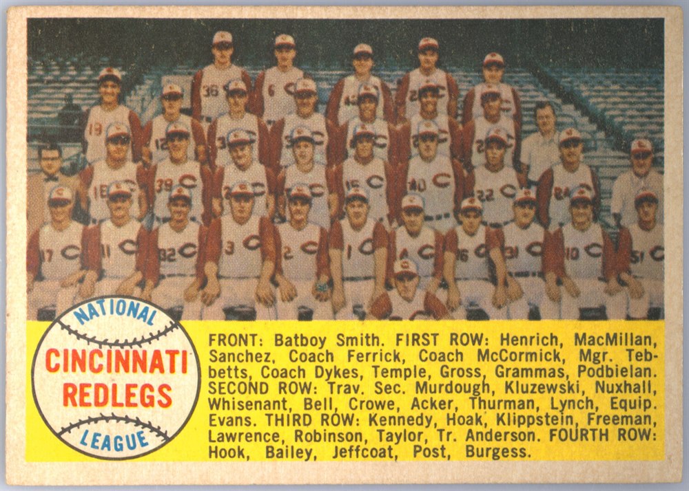 1958 Topps #428B Cincinnati Reds Team, Cincinnati Reds, Numerical Back variation