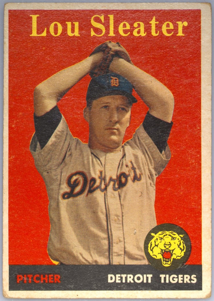 1958 Topps #46B Lou Sleater, Detroit Tigers, Yellow Name variation