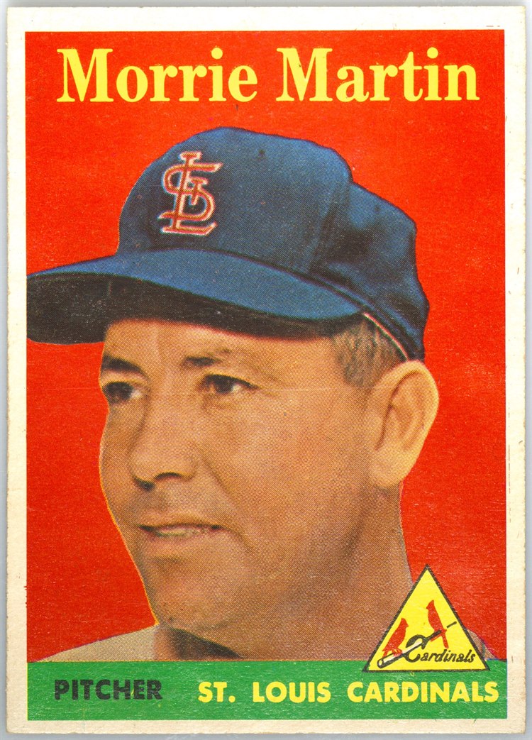 1958 Topps #53B Morrie Martin, St. Louis Cardinals, Yellow Name variation