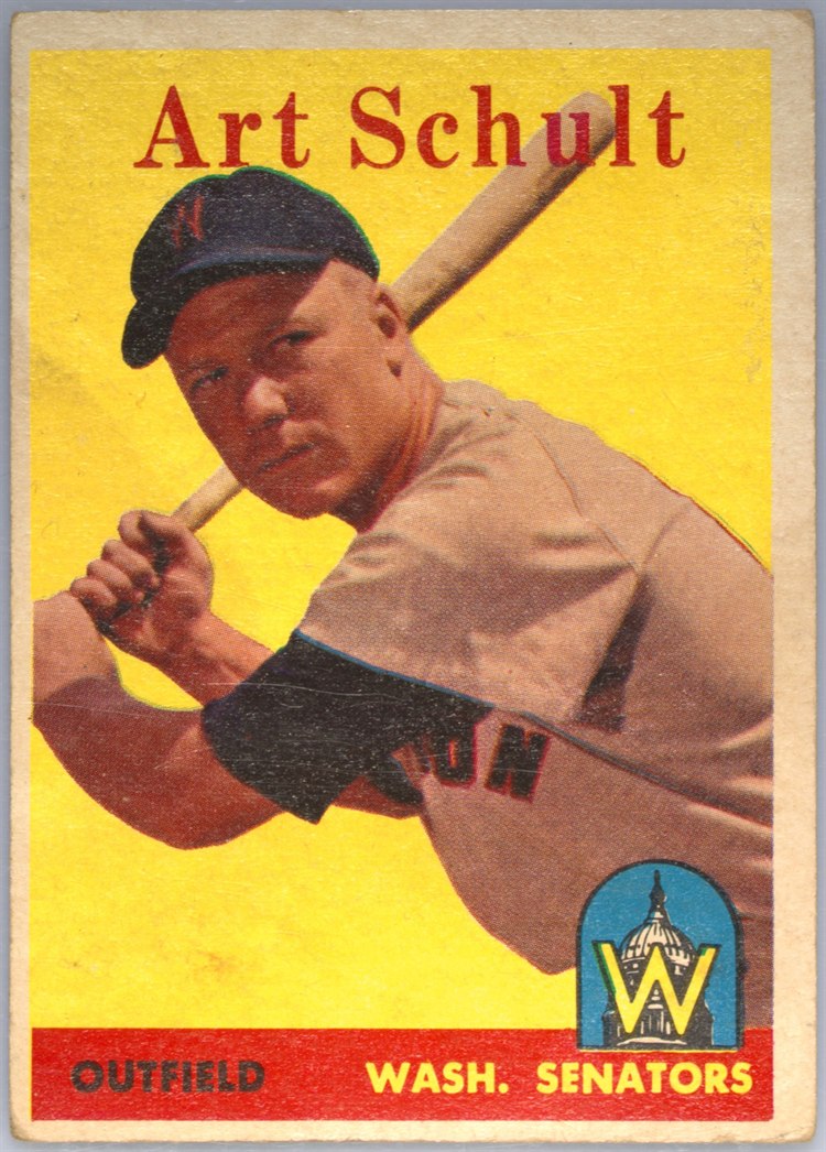 1958 Topps #58B Art Schult, Washington Senators, Yellow Team variation