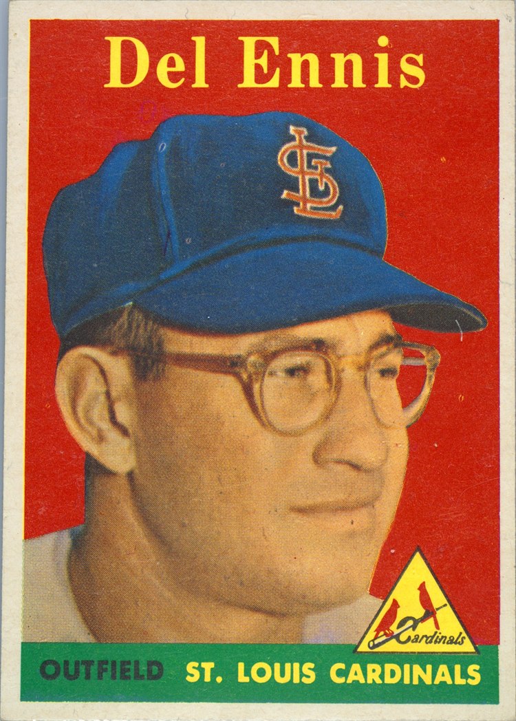 1958 Topps #60B Del Ennis, St. Louis Cardinals, Yellow Name variation