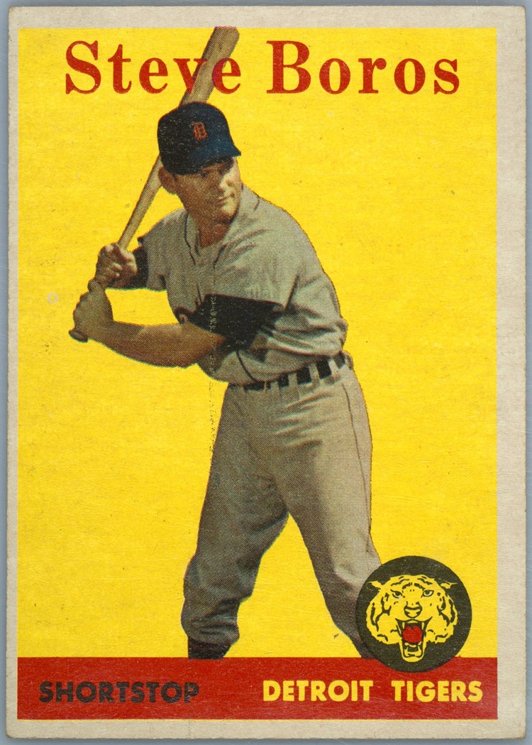 1958 Topps #81B Steve Boros, Detroit Tigers, Yellow Team variation