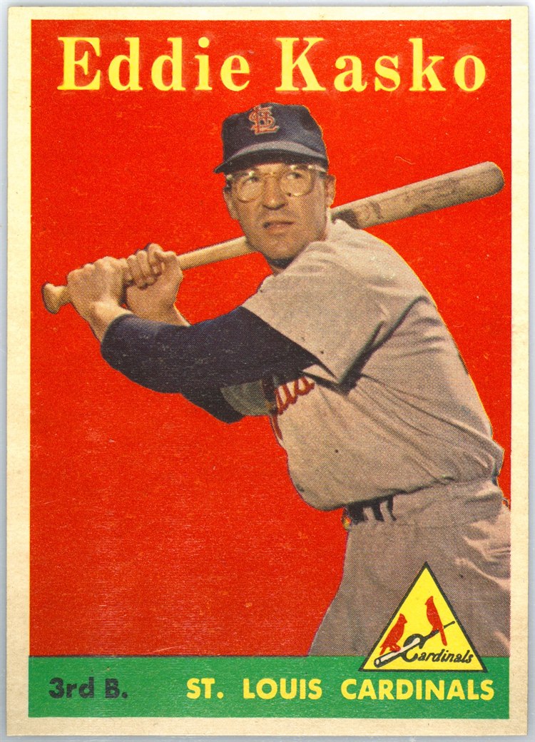 1958 Topps #8B Eddie Kasko, St. Louis Cardinals, Yellow Name variation